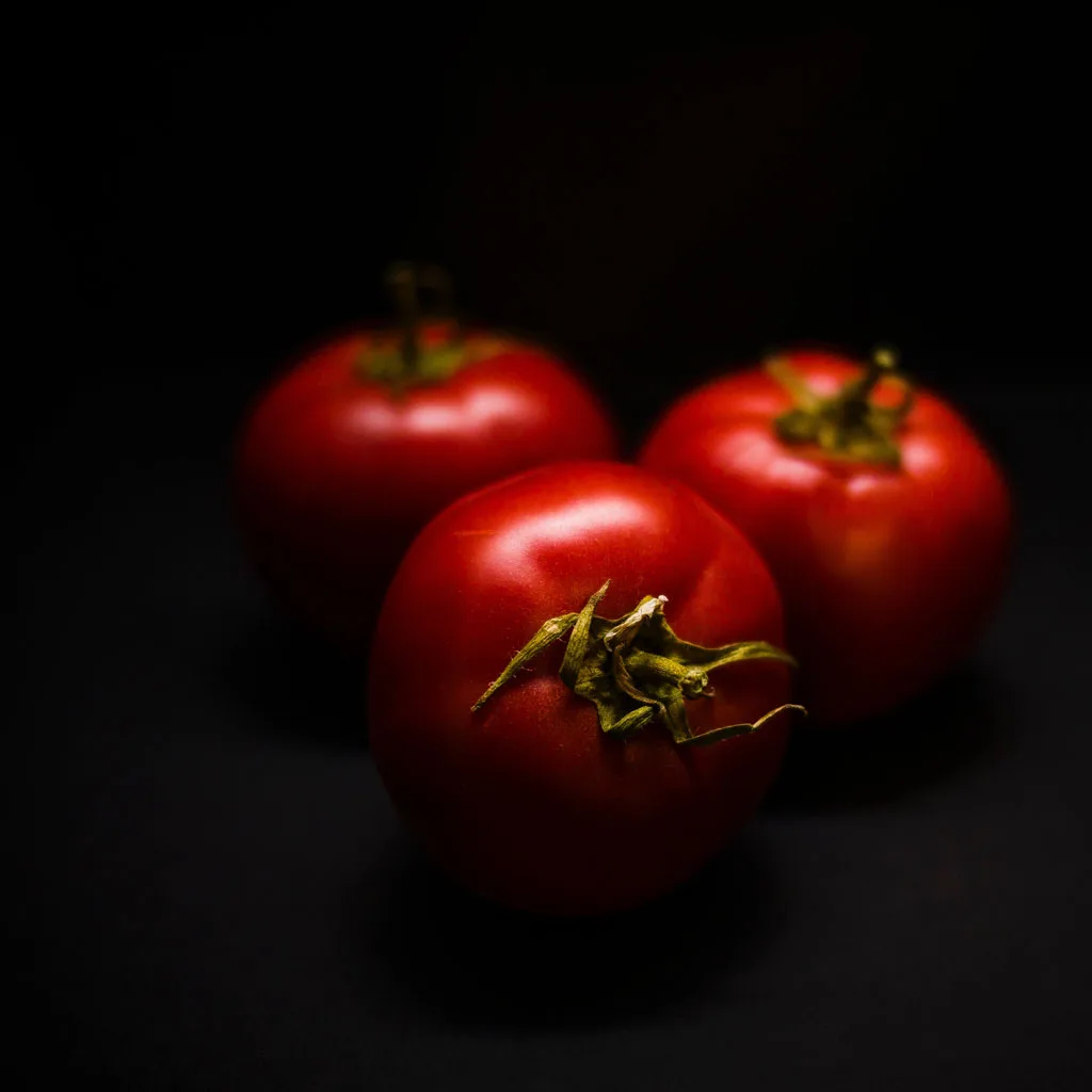 Tomates frescos en las manos